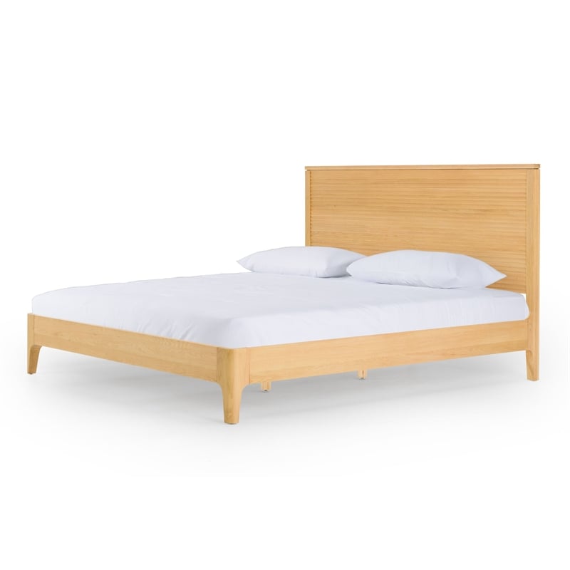 Bowery Hill Platform King Bed with Ribbed Headboard in Natural Brown