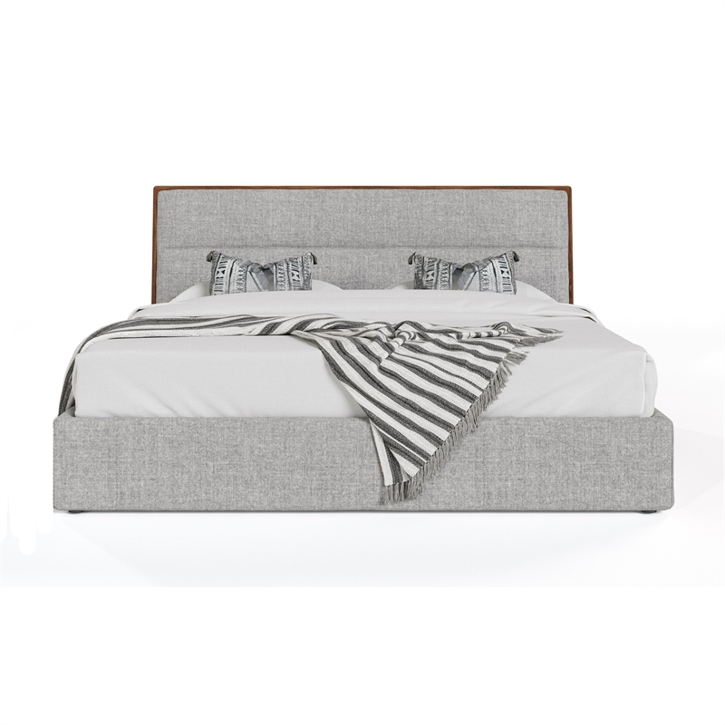 Bowery Hill Queen Platform Bed with Cushioned Polyester in Gray Walnut