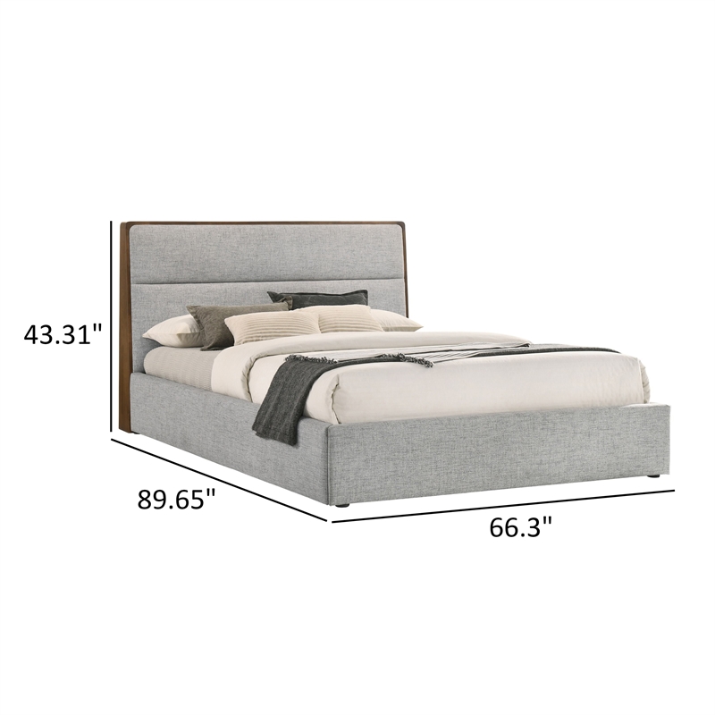 Bowery Hill Queen Platform Bed with Cushioned Polyester in Gray Walnut