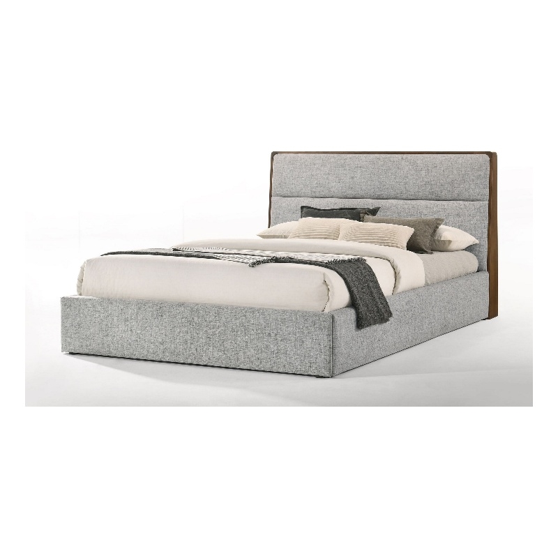 Bowery Hill Queen Platform Bed with Cushioned Polyester in Gray Walnut
