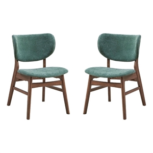 Bowery Hill 23&quot Dining Chair Set of 2 in Walnut Brown with Green Fabric