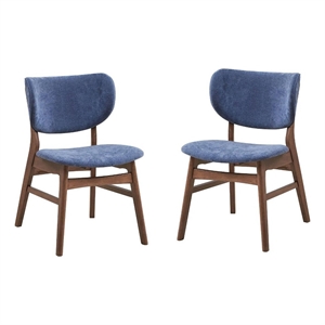 Bowery Hill 23&quot Dining Chair Set of 2 in Walnut Brown with Blue Fabric