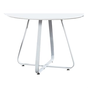 Bowery Hill 43&quot Dining Table with Round High Gloss White Top and Metal Legs