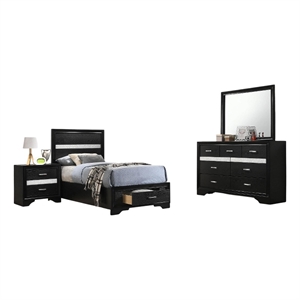 Bowery Hill 4 Pc Twin Bedroom Set with Storage Footboard in Black Stripes