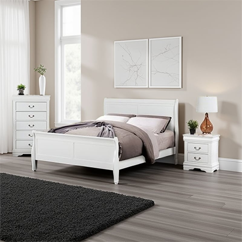 Bowery Hill 3 Pc Full Bedroom Set Sleek Modern Transitional Style in White