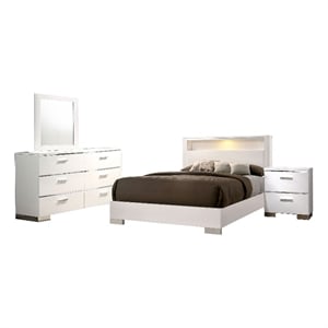 Bowery Hill 4 Pc King Bedroom Set with LED Headboard in Wood Chrome Stripes