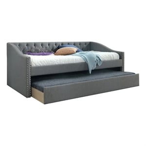 Bowery Hill Daybed with Pull Out Trundle Modern in Gray Tufted Upholstery