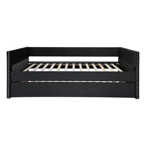 Bowery Hill Daybed with Trundle in Black Velvet and Nailhead Trim