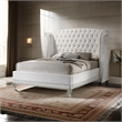Bowery Hill Wingback Queen Bed Crystal Button Tufting in White Velvet