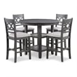 Bowery Hill 5 Pc Round Counter Table and Chair Set in Gray White Fabric