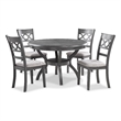 Bowery Hill 5 Piece Round Dining Table and Chair Set in Gray White Fabric