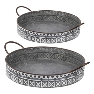 Bowery Hill 18-20&quot Set of 2 Round Serving Trays with Handles in Gray Iron