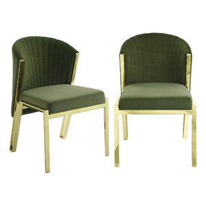 Bowery Hill 23&quot Dining Chair Set of 2 Mirror Gold Steel in Green Velvet