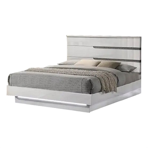 Bowery Hill Queen Bed LED Crystal Accents Modern Design in Glossy White