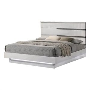 Bowery Hill King Bed LED Crystal Accents Modern Design in Glossy White