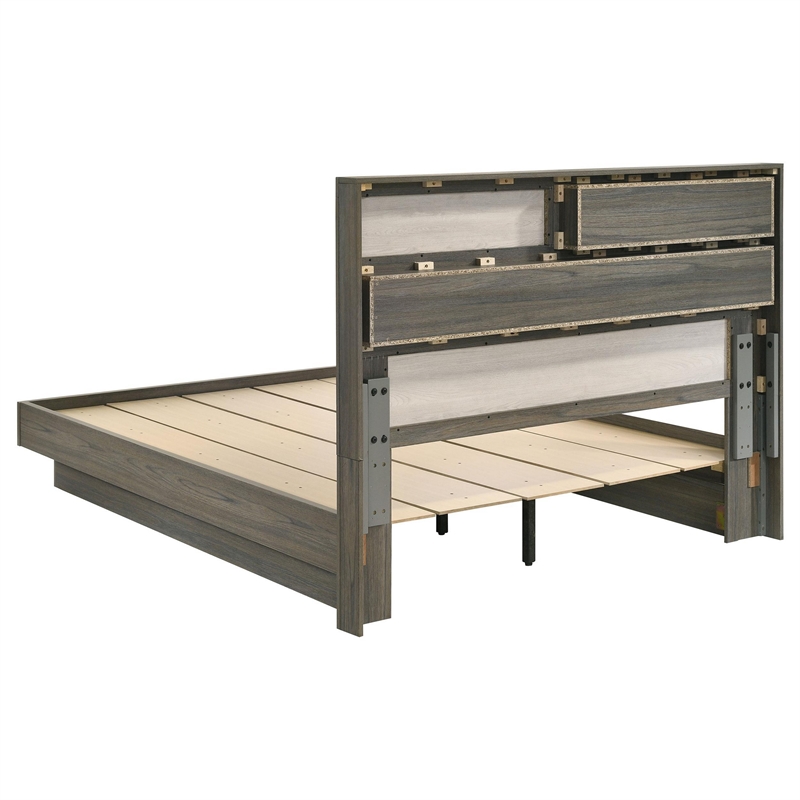 Bowery Hill California King Bed Bookcase Headboard in Gray Hidden Storage
