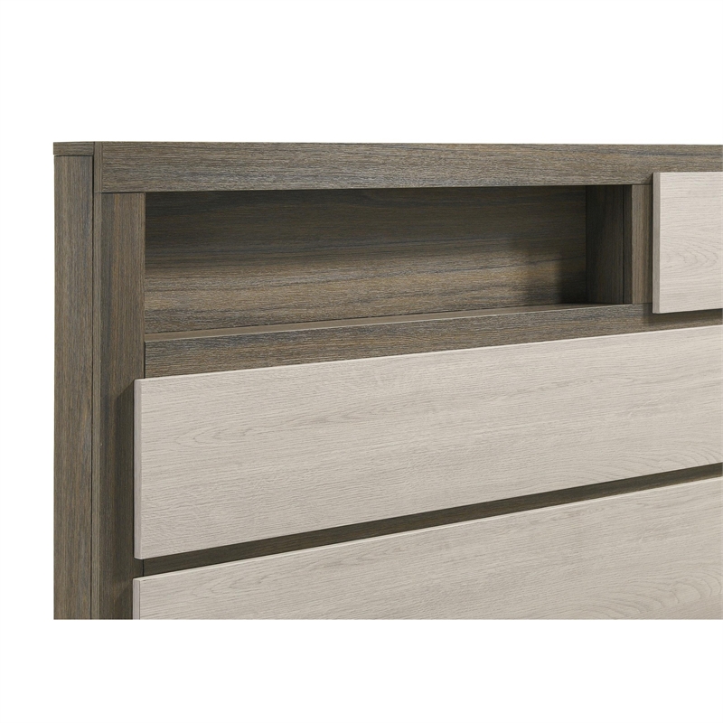 Bowery Hill California King Bed Bookcase Headboard in Gray Hidden Storage