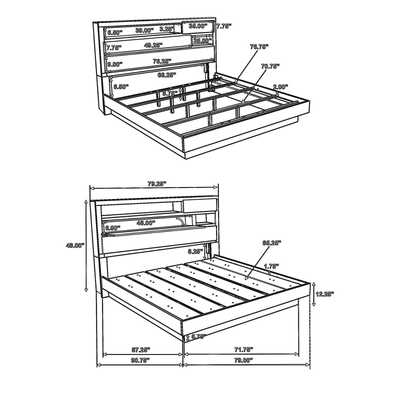 Bowery Hill California King Bed Bookcase Headboard in Gray Hidden Storage