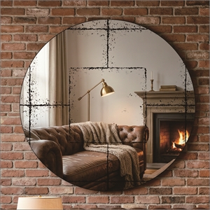 Bowery Hill Round Wall Mounted Mirror for Bedroom Living Room in Black Wood