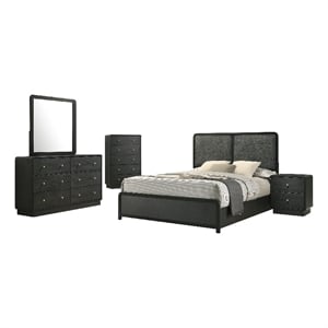 Bowery Hill 5pc Queen Bedroom Set in Charcoal Gray Upholstery and Gold