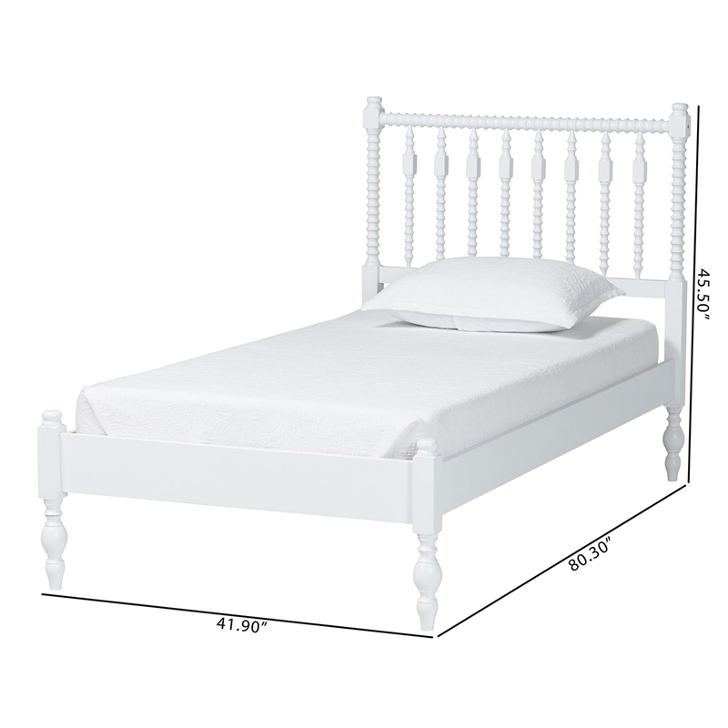 Bowery Hill Spindle Platform Bed Turned Bed Frame Twin in White