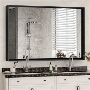 Bowery Hill 36&quot Bathroom Wall Vanity Mirror Aluminum Frame in Glossy Black