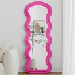 Bowery Hill Full Length Wave Floor Mirror with Stand in Rose Pink