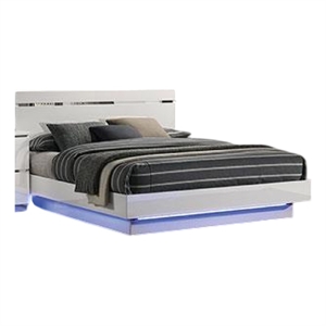 Bowery Hill King Bed with Silver Trimmed Headboard LED Footboard in White