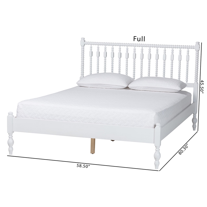 Bowery Hill Spindle Platform Bed Turned Bed Frame Queen in White