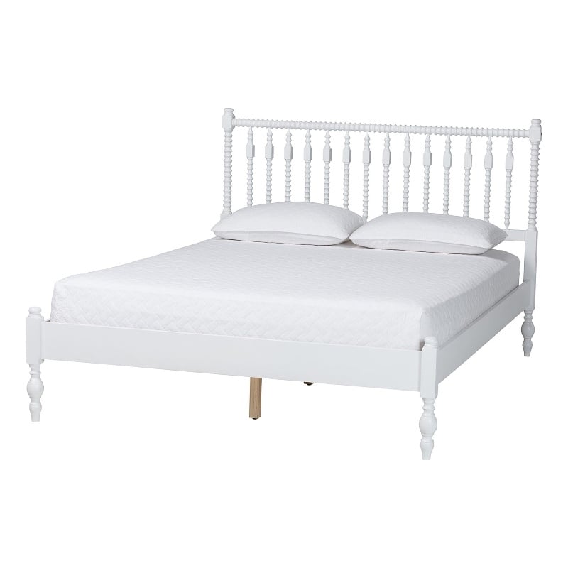 Bowery Hill Spindle Platform Bed Turned Bed Frame Full in White