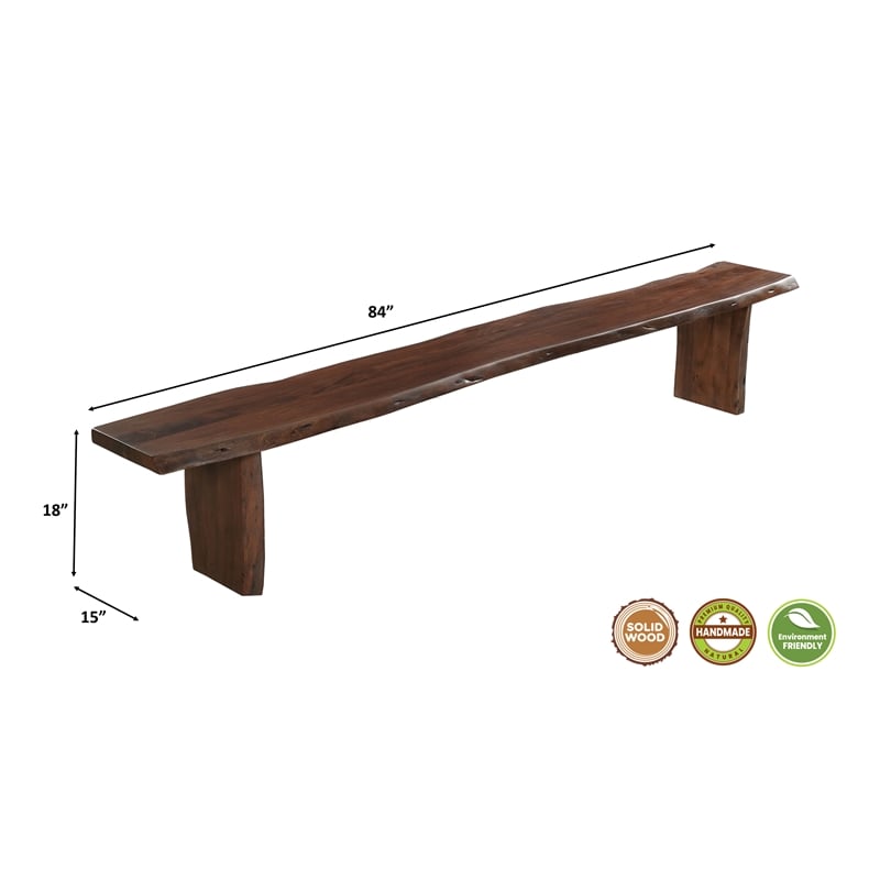 Bowery Hill Live Edge Solid Wood Rectangular Dining Bench in Brown