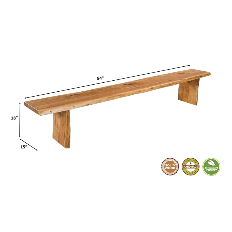 Bowery Hill Live Edge Solid Wood Rectangular Dining Bench in Brown