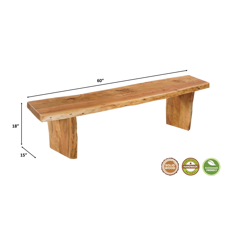 Bowery Hill Live Edge Solid Acacia Wood Dining Bench in Brown