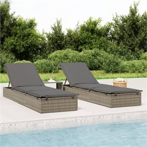 Bowery Hill PE Rattan Sunbed with Adjustable Armrests in Gray