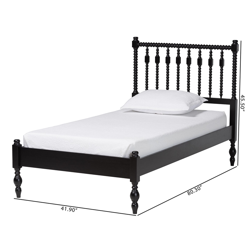 Bowery Hill Spindle Platform Bed Turned Bed Frame Twin in Black
