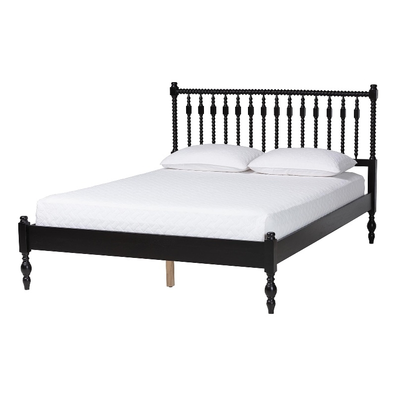Bowery Hill Spindle Platform Bed Turned Bed Frame Full in Black