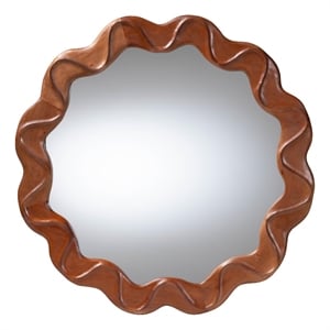 Bowery Hill Round Wall Mirror with Sculpted Wavy Frame in Mahogany Wood