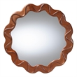Bowery Hill Round Wall Mirror with Sculpted Wavy Frame in Mahogany Wood