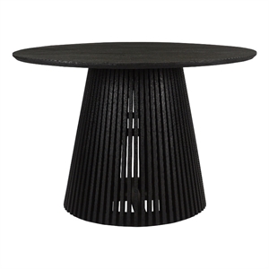 Bowery Hill 47 Inch Mango Wood Round Dining Table Slatted Flared Base
