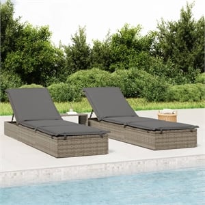 Bowery Hill PE Rattan Sunbed with Tea Table in Gray (Set of 3)