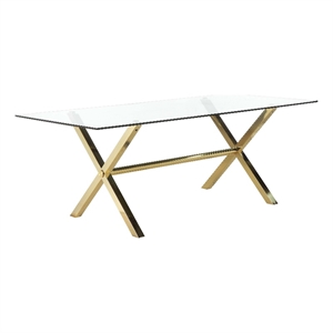 Bowery Hill 79 Inch Dining Table Rectangular Tempered Glass Top in Gold