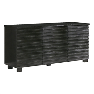 Bowery Hill Contemporary Wooden Server with 3 Doors and Shelves in Black