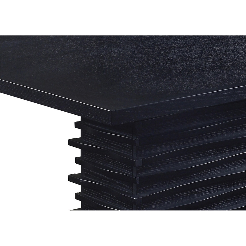 Bowery Hill Wooden Dining Table with Textured Pedestal Base in Black