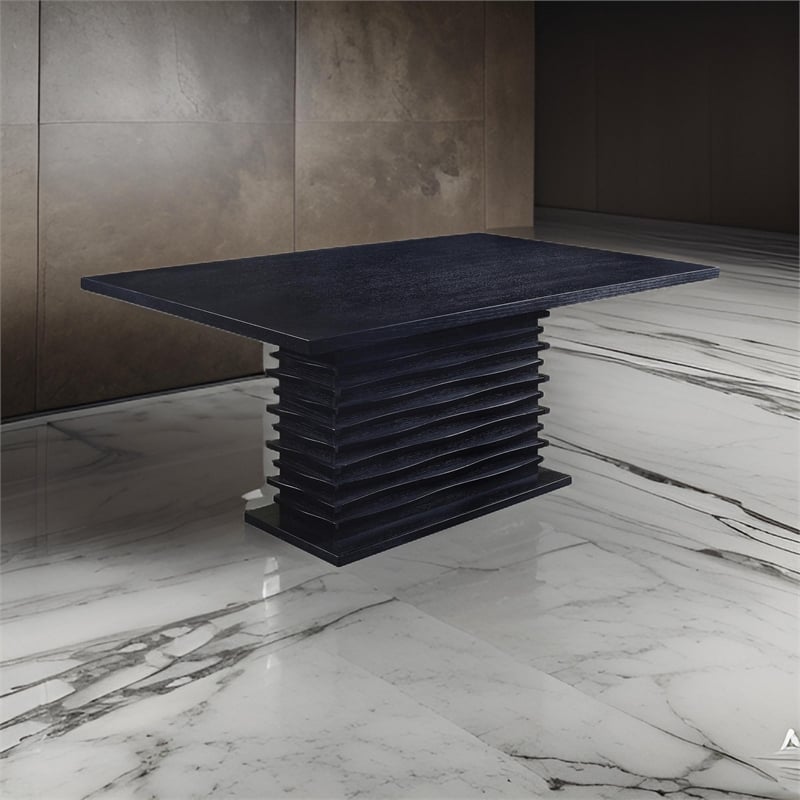 Bowery Hill Wooden Dining Table with Textured Pedestal Base in Black