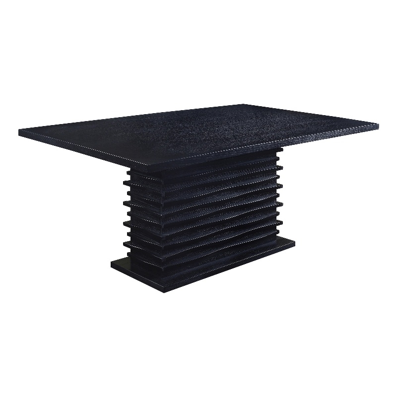 Bowery Hill Wooden Dining Table with Textured Pedestal Base in Black