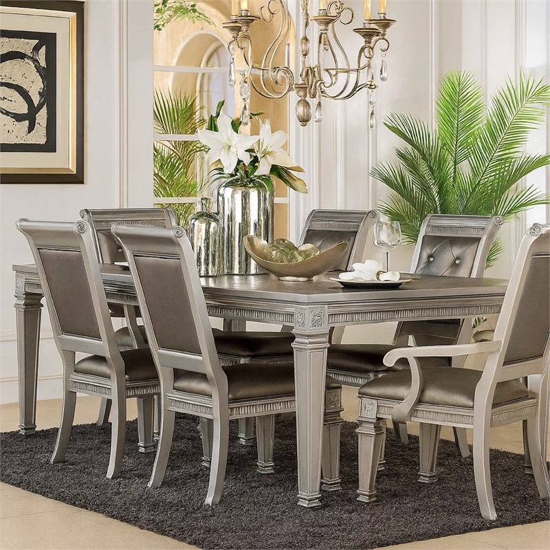 Bowery Hill Wooden Dining Table with Extension Leaf in Silver