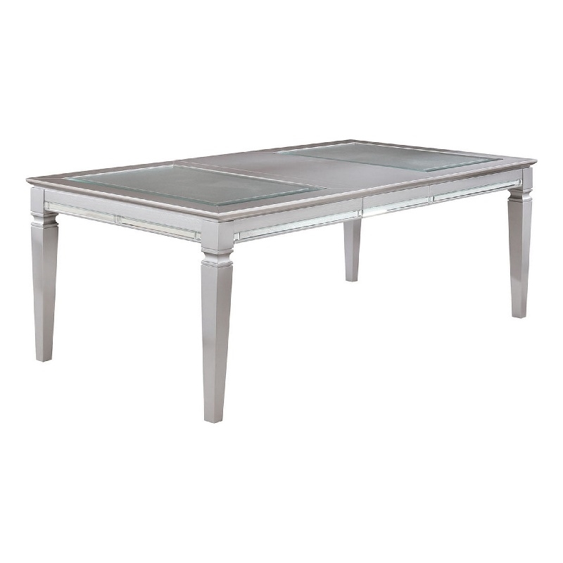 Bowery Hill Wooden Dining Table with Beveled Mirror Insert in Silver