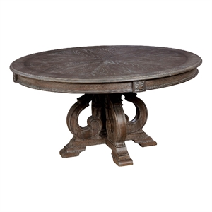 Bowery Hill Solid Wood Round Dining Table with Pedestal Base in Brown