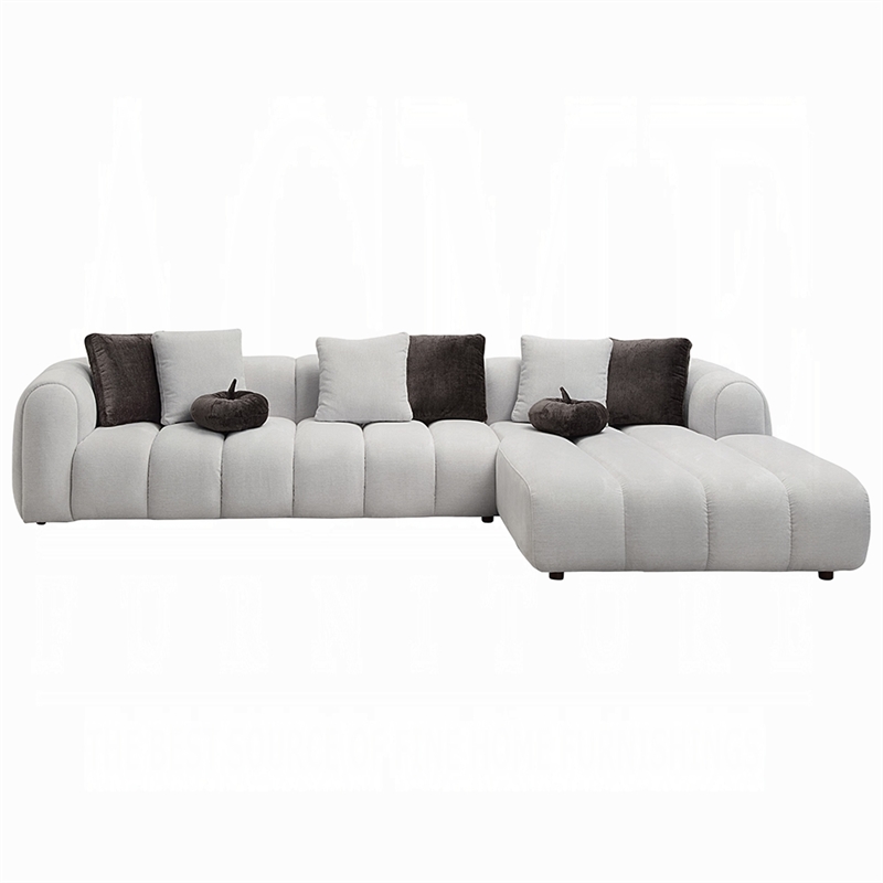 Bowery Hill 145 Inch Sectional Sofa with 8 Pillows in Ivory White Linen