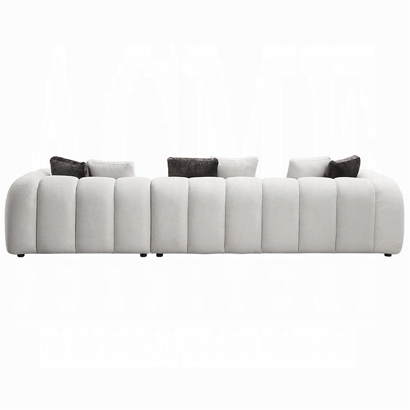 Bowery Hill 145 Inch Sectional Sofa with 8 Pillows in Ivory White Linen